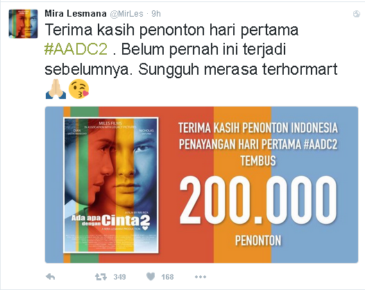 Ada Apa Dengan Cinta? 2: Hari Pertama Tembus 200.000 Penonton, Memburu Lima Juta Penonton!